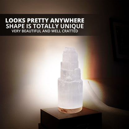 Himalayan Glow Selenite Crystal Lamp 20cm Large, Hand Curved Crystal Lamp with (ETL Certified) Wooden Base & USB Charging Cable for Home Décor - White