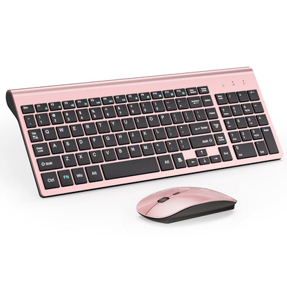 Wireless Keyboard and Mouse Ultra Slim Combo, TopMate 2.4G Silent Compact USB 2400DPI Mouse and Scissor Switch Keyboard Set with Cover, Batteries Included, for PC/Laptop/Windows/Mac - Gray Black