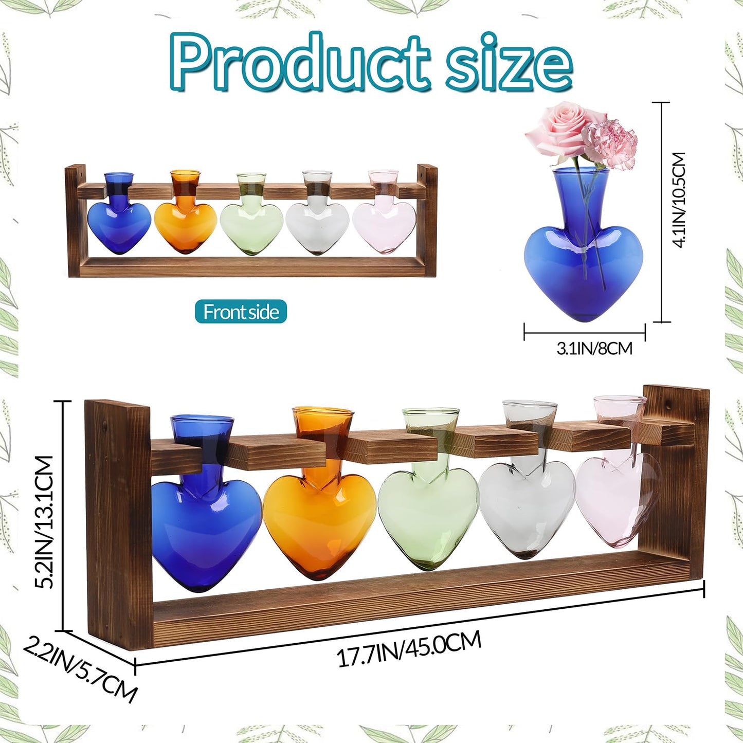 Plant Terrarium Hanging Propagation Stations Gift for Women Air Plants Holder with Wooden Stand Heart Glass
