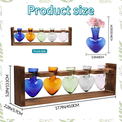 Plant Terrarium Hanging Propagation Stations Gift for Women Air Plants Holder with Wooden Stand Heart Glass