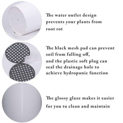 TERRASTELLA Ceramic Plant Pots with Saucers 5.3+4.3 Inch, Set of 2 Small White Flower Pots for Succulents, Herbs, Small Indoor Plants, with Drainage Hole, Mesh Pads & Plugs, Modern Home Decor Gift