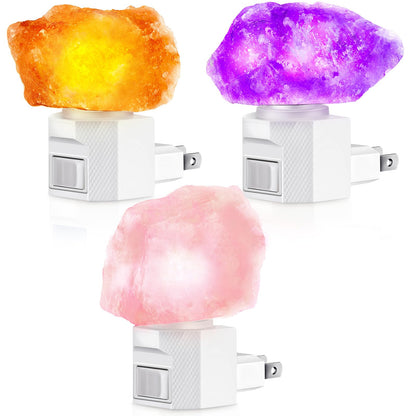 Hortsun 3 Pack Himalayan Salt Lamp Night Light Crystal Night Light Lamp Plug in Rotatable Wall Purifier Made of Natural Salt Stone Sea for Home