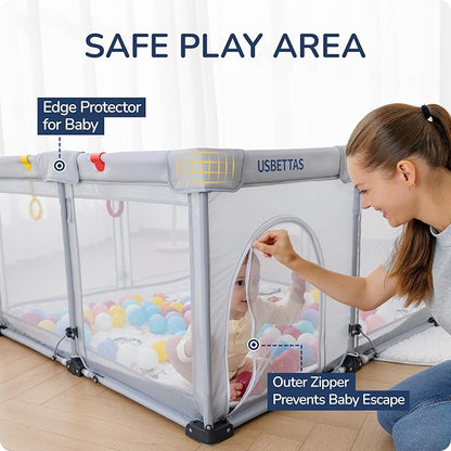 Foldable Baby Playpen, 1-Minute Setup, Lightweight Portable Playpen with Carry Bag, 59"x71" Indoor Outdoor Safty Play Yard for Babies & Toddlers, Light Gray