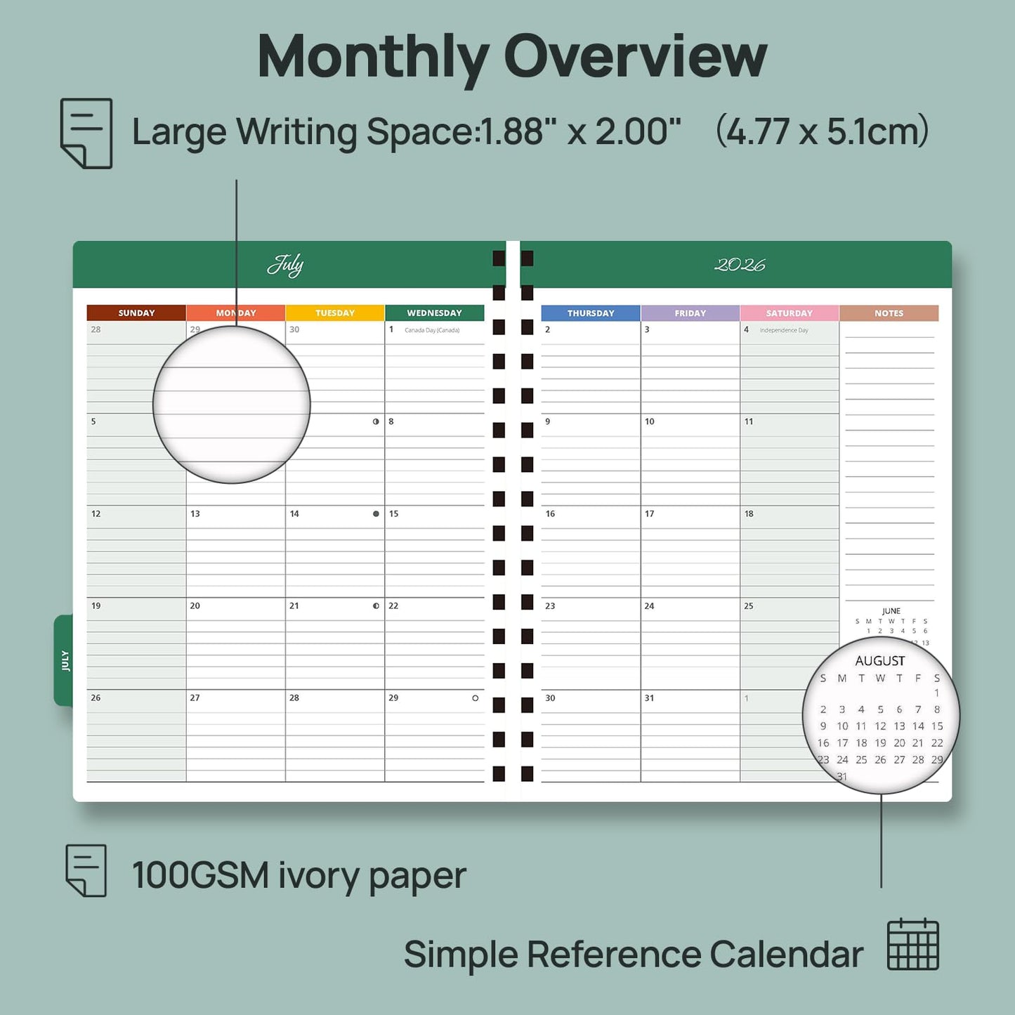 POPRUN Teacher Planner 2026-2027, Letter Size 8.5"x 11", Weekly and Monthly Lesson Calendar, July 2026-June 2027 Academic Agenda Book, 7 Period Lesson Plan Organizer Book - Olive Green