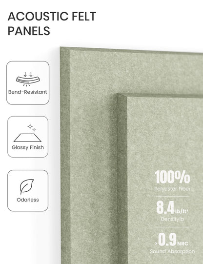 Felt Bulletin Board Tiles -28"x18" Cork Board Alternative for Office Decor, Push Pin Board Wall Organizer 6-Pack - Sage