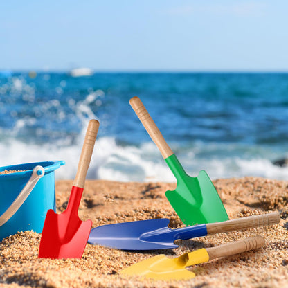 Gisafai 24 Pcs Toy Shovels for Kids Gardening Tools Kids Shovel Mini Metal Garden Shovel Sand Shovels with Sturdy Wooden Handle for Summer Beach Toddler Soil Planting Digging Tools, 4 Colors