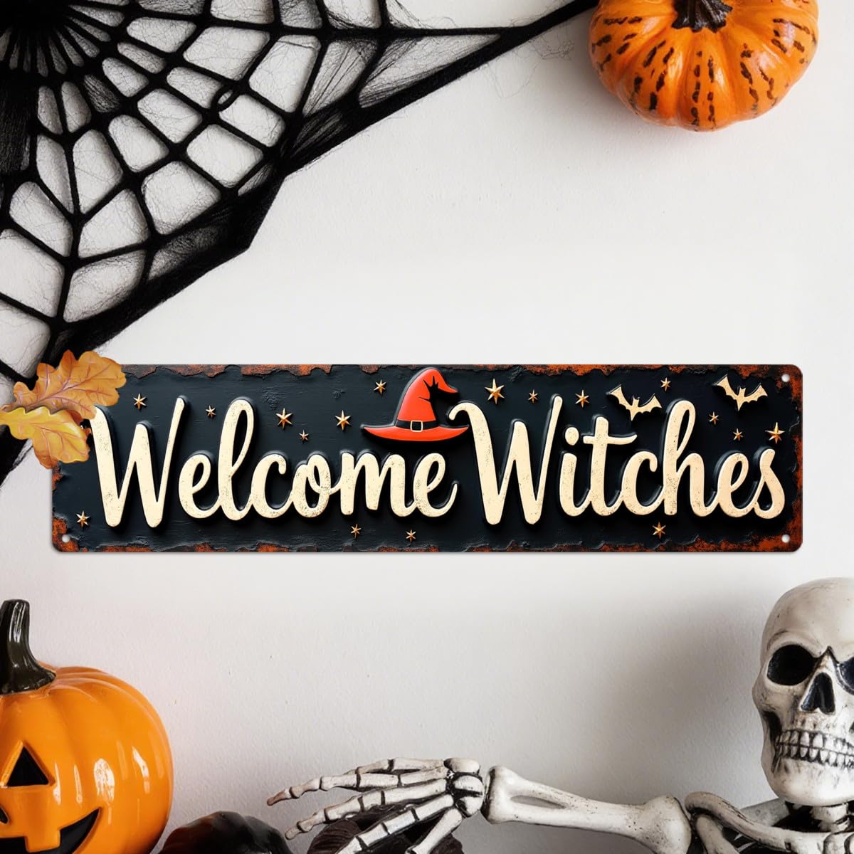 Welcome Witches Halloween Metal Tin Sign Rustic Wall Decor For Halloween Parties, Entryways, Living Rooms, And Man Caves Decorative Signs & Plaques 4x16 Inch