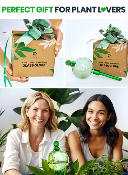 16 Oz Plant Watering Globes for Indoor Plants with Metal Self Watering Planter Insert - Premium XL Glass Hand-Blown Globe - Automatic Plant Waterer Indoor, Gift Idea for Gardeners [1 Globe, Green]