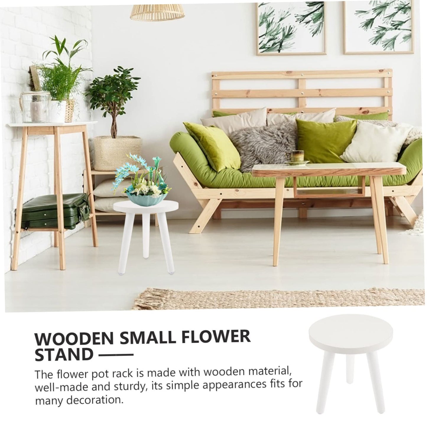 OFFSCH Plant Stand Wood Tall Wood Plant Holder Plant Stand Small Round Side Plant Holders en Stool Display Shelf Bracket Pot White High Rural