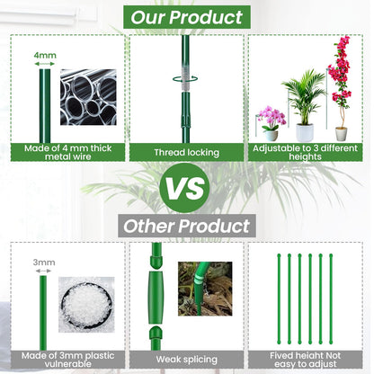 Plant Support Stakes 6 Pack, 12/24/36 Inch Heavy Duty Metal Plant Stakes, Adjustable Garden Plant Support Cages/Rings for Outdoor Indoor Plants, Plant Stick Support for Amaryllis Tomato Peony Orchid
