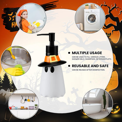 Teenyyou 4 Pcs Halloween Bathroom Accessories Ghost Soap Dispenser Lotion Pump Halloween Hand Towels Fingertip Towels with Gift Box Set for Home Bath Kitchen Decoration(Black White, Ghost)