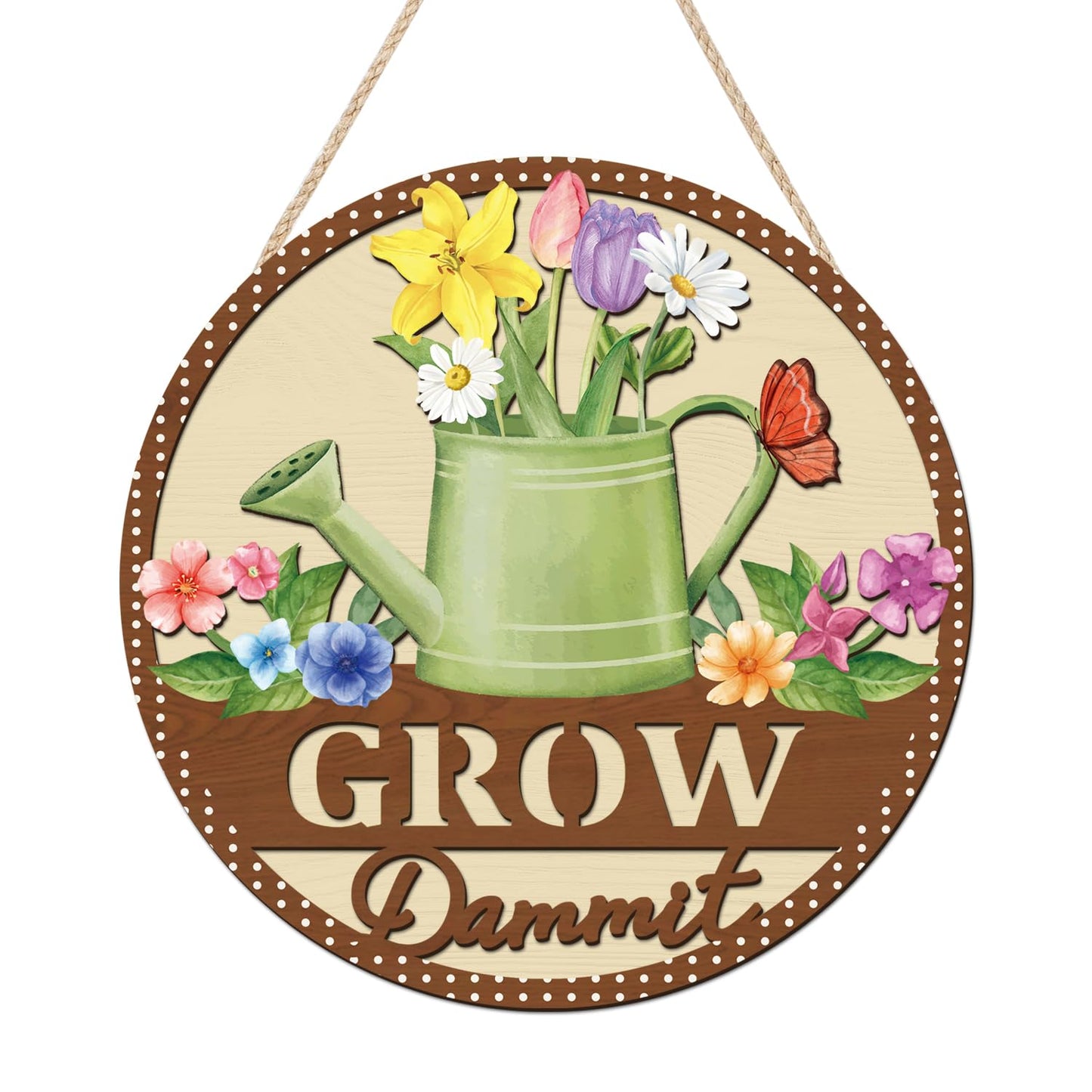 HOURIA 3D Grow Dammit Sign(11.4”x11.4”), Garden Wooden Decor,Funny Gardening Gifts for Women Men Gardeners