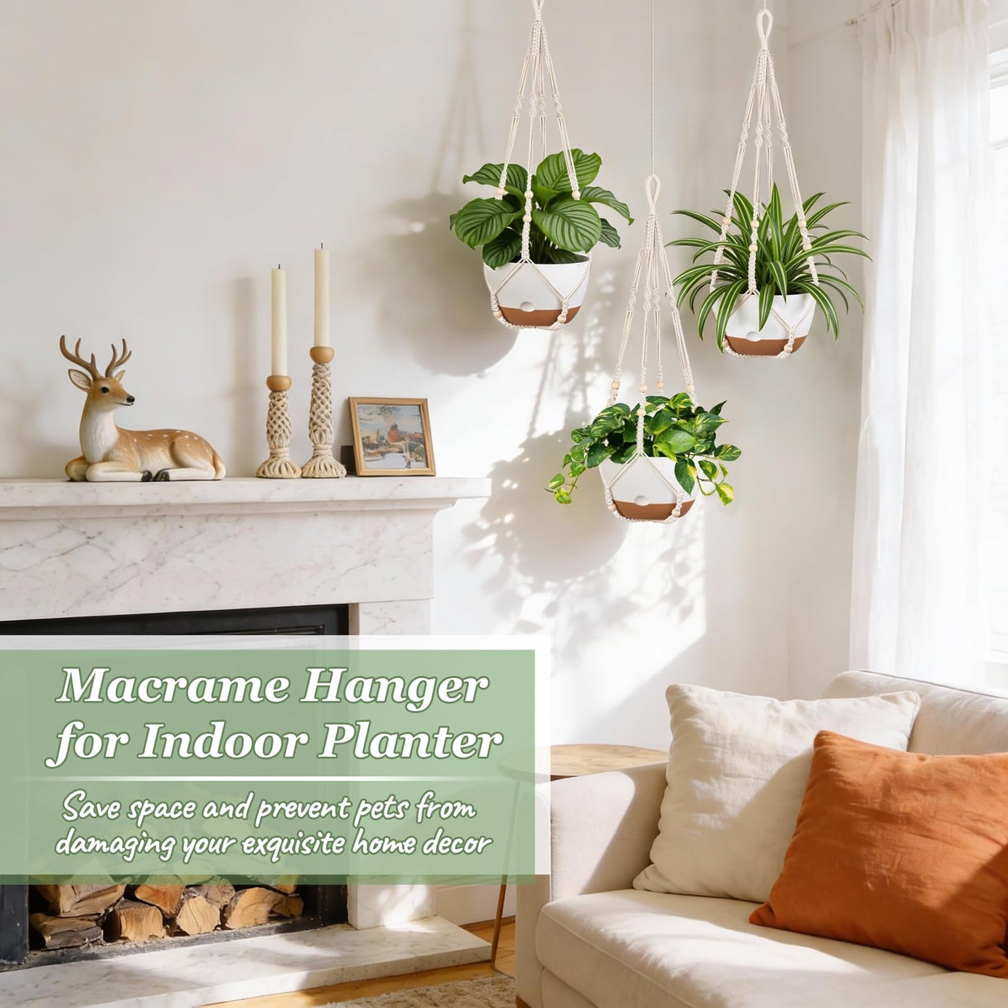 Mkono Set of 3-10 Inch Hanging Planters for Indoor Plants with Self Watering, Outdoor Hanging Plant Pot with Macrame Plant Hangers, 2 Kinds Hanging Basket for Garden Home Ceiling Window Decor