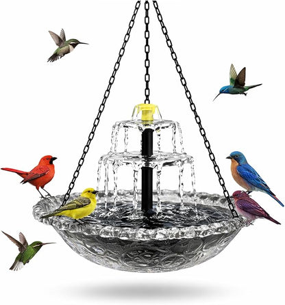 Solar Powered Hanging Bird Bath, Vibrant Blue Multi-Tier Waterfall Fountain for Outside, Easy to Hang Bird Oasis for Garden Decoration, Balcony, for Bird Lovers (Gray)