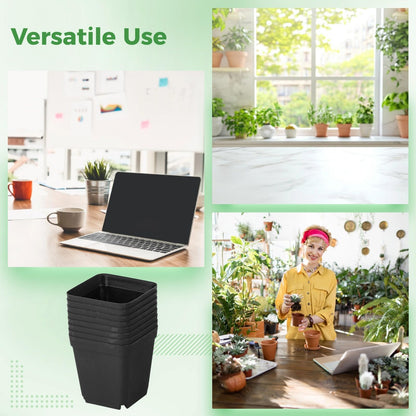 Skdqiee 200 Pack 3 Inch Black Nursery Pot Square Plastic Plant Pots, Seed Starting Planter with Drainage Holes for Succulents, Seedlings, Garden Office Balcony Indoor Outdoor