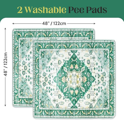 Washable Pee Pads for Dogs, 2 Pack Reusable Puppy Training Pads 48"x48" Super Absorbent Waterproof Dog Training Pads, Non-Slip Potty Pads, Whelping Pads Litter Mat Green Medallion