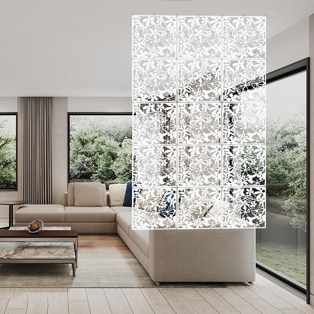 12+4PCS KEIBIKEIDI Hanging Room Divider Screens Made of Environmentally PVC, Simple and Modern White Hanging Panel Screen for Decoration Home, Livingroom,Bedroom, Kitchen, Dining Room,Hotel and Bar