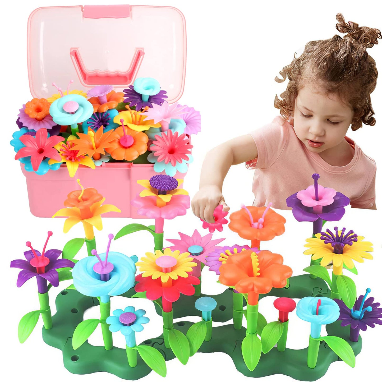 CENOVE Birthday Toys Gift for 3 4 5 6 7 Year Old Girls and Boys,Flower Garden Building Toy with Carry Box, STEM Toys for Preschool Children Educational Activity(130 Pcs)