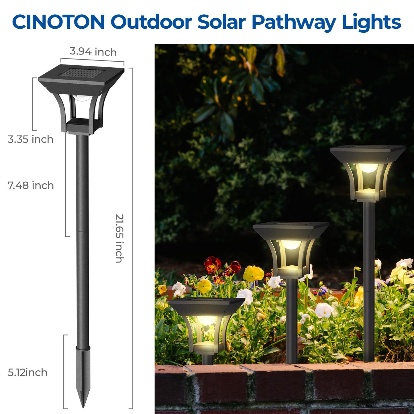 CINOTON 12 Pack RGBCW Solar Pathway Outdoor Lights, 3 Lighting Modes Solar LED Garden Lights, IP65 Waterproof Outside Solar Powered Landscape Lighting for Planter Lawn Pool Balcony RGB/Warm/Cold White
