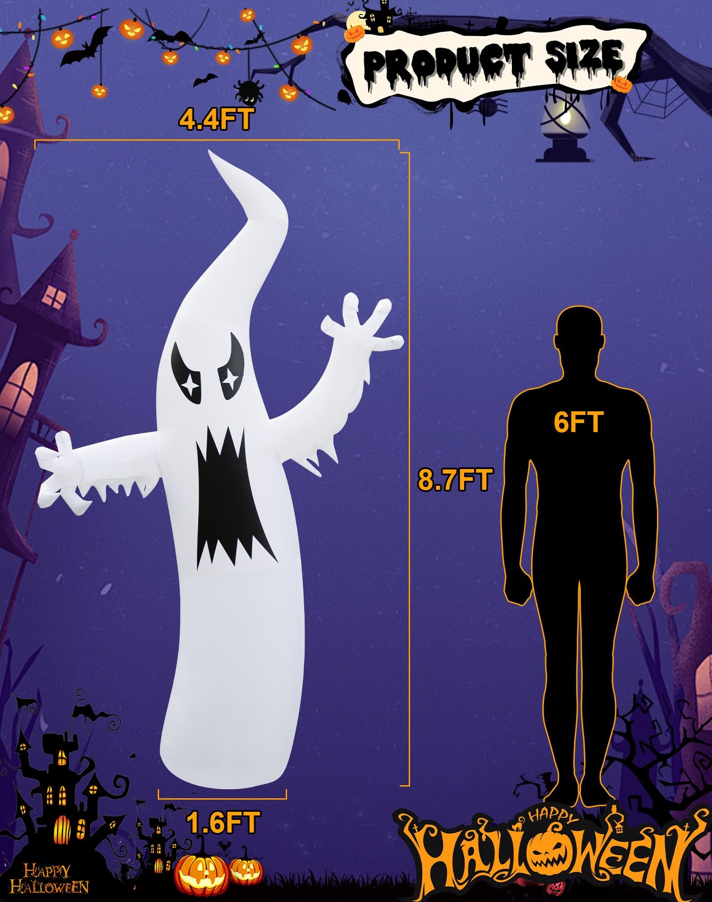 LZLXXLZL 8.7FT Halloween Inflatable Ghost Outdoor Decoration, Scary Yard Decor with LED Light, Built-in Blower & Stakes for Holidays Outdoor Garden House Party