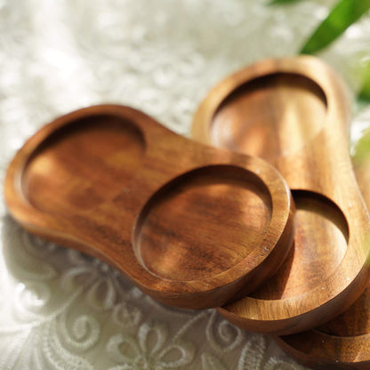 DeroTeno Salt and Pepper Mill Tray, Inner Dia 6 cm / 2.36 inch, Acacia Wood, Pepper Grinder Rest, Dining Table Protector (Pepper Mill and Salt Mill are not Included)