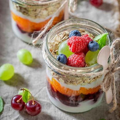 SHOWIN Overnight Oats Containers with Lids, 16oz Glass Jars with Lids 4 pcs, Apricot, Wide Mouth Mason jars for Salad, Yogurt, Snacks, Meal Prep