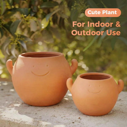 Bamworld Smiley Face Planter Pot Cute Plant Pots Small Plant Pot with Drainage Holes Gifts for Plant Lovers Succulent Pots Terracotta Planter for Indoor Outdoor Funny Planters Power Hands Home Decor