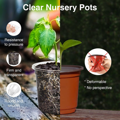 The Bundle of Bonviee 5 Packs Seed Starter Tray with Grow Light and 36 Packs Variety Sizes Clear Nursery Pots