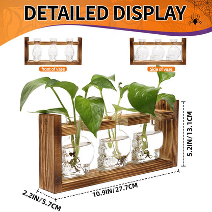 Plant Terrarium Propagation Stations Hydroponics Halloween Skull Planter Vase Skulls Decor with Wooden Stand Gife for Father