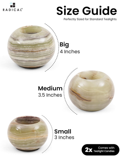 Radicaln Marble Tealight Candle Holder 4" Inch Green Onyx Handmade Set of 3 Mini Candle Holders for Dining & Entryway Table, Decorative Votive Candle & Marble Taper Holder for Home Decor