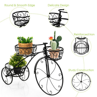 OFFICEJOY Bicycle Planter, Flower Pot Stand with 3 Decorative Wheels, 3 Collection Baskets, Metal Steel Frame, Tricycle Plant Stand for Outdoor, Indoor, Home, Balcony, Patio, Garden, Backyard