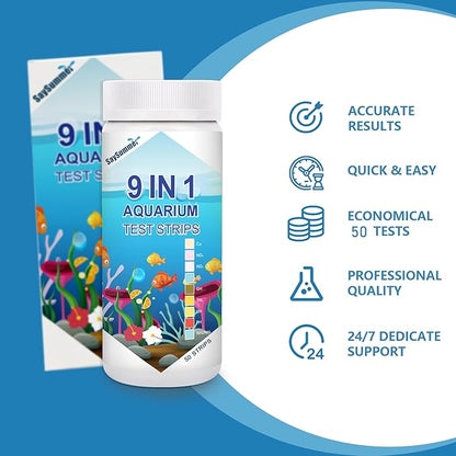 Aquarium Test Strips for Fish Tank: 9 in 1 Aquarium Ammonia Test Strips for Fish Tank - 50 Counts Aquarium Water Test Kit Testing Ammonia Nitrogen, Copper, pH and More