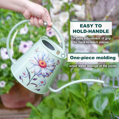 Berry&Bird House Plants Watering Can - Indoor&Outdoor 1/2 Gallon Stainless Steel Water Can with Long Spout Garden Decoration for Flower Bonsai Succulent Gardening Large Water Bottle (Bellis Perennis)