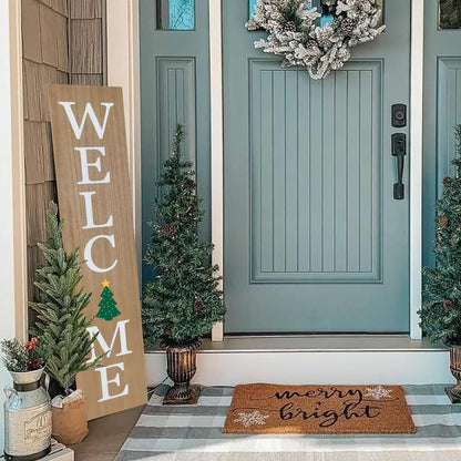 Interchangeable Wooden Porch Welcome Sign with 12 Interchangeable Icons 45"X9" Large Standing Hanging Seasonal Home Decor for Porch Wall Yard Decorations (Wood)
