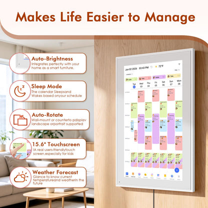 Digital Calendar 15.6 Inch, Electronic Calendar Chore Family Schedules, Smart Weekly and Monthly Planner, 1920 * 1080P IPS Touchscreen Interactive Display - Wall Mount White