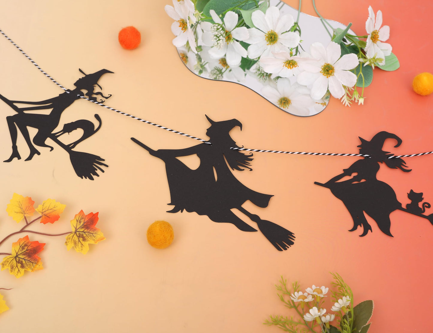 Halloween Witch Garland - Wood Witches Party Decoration, Autumn Home Witches Banner, Halloween Spooky Fireplace Decorations, Fall Bachelorette Party Vampire Decorations Supplies