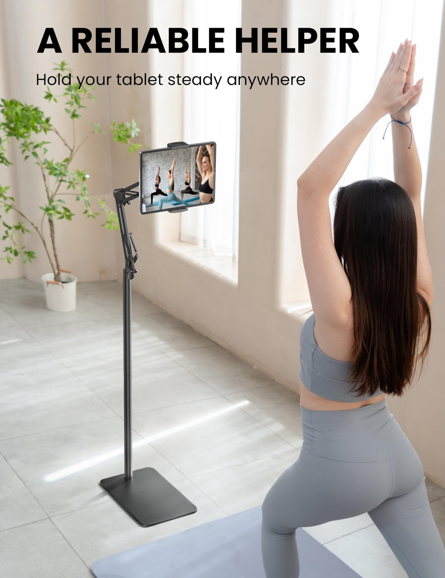 Tablet Floor Stand, 360-Degree Rotatable Metal Tablet Holder Stand, Adjustable Height and Angle iPad Stand,Universal Tablet Holder for iPad/Phone/Kindle/Tabs/E-Readers and all 4.7~12.9” Screen Devices