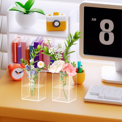 24 Pack Acrylic Vases for Centerpiece, Acrylic Cube Plastic Flower Vase Bulk Succulent Pots Planters Clear Small Square Opening Plastic Vases for Centerpiece Wedding Party Home Office, 4 x 3 x 3 Inch