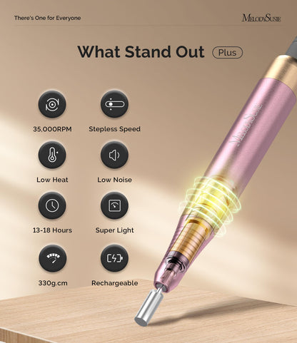 MelodySusie 2 in 1 Professional Nail Drill, 30000 RPM SC330G Electric Nail File with Kickstand for Gel Nails Polishing Removing, Portable Cordless Nail Efile for Manicure Pedicure at Home & Salon,Gold