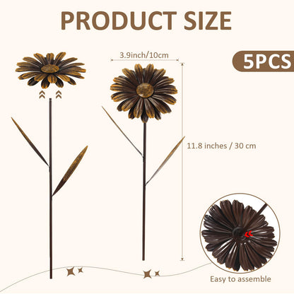 5 Pcs 11.8 Inch 3D Rusty Metal Garden Stakes, Weatherproof Decorative Plant Picks for Farmhouse Outdoor Yard, Lawn, Patio & Walkway(Daisy)