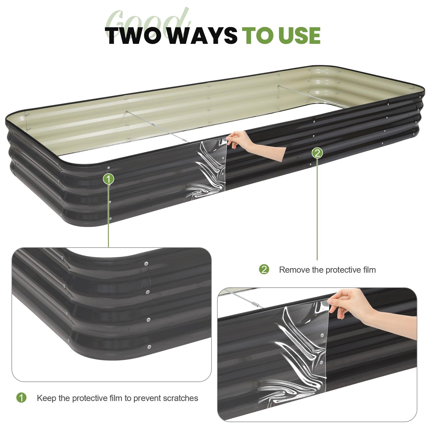 5-in-1 Adjustable Raised Garden Bed Kit | Galvanized Planter Boxes for Vegetables, Flowers | 12" Tall, Multiple Sizes (8x3x1ft, 9x2x1ft, 10x1x1ft, 6x5x1ft, 7x4x1ft) | Outdoor Metal Raised Bed, Grey