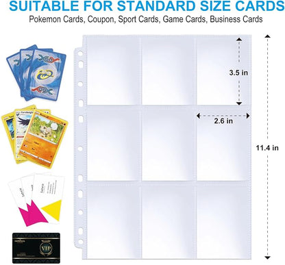 ABLY 540 Pockets Double-Sided Trading Card Pages Sleeves 9-Pocket Clear Plastic Game Card Protectors for Skylanders, Pokemon, Baseball Cards and More, Fit 3 Ring Binder (30 Pages)