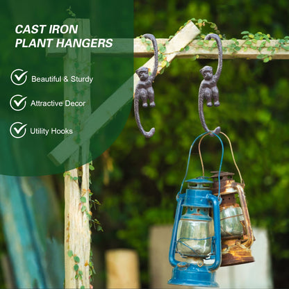 Sungmor Cast Iron Plant Hangers, 2PC Monkey Hooks, 7.9 Inch Large S Planter Hanger, Ceiling Extender Hooks for Hanging Plants, Flower Basket, Plant Pot, Macrame Plant Holder, Lantern, Windchime