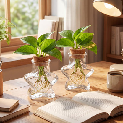 Threehoney 6 Pack Propagation Vases for Plants Glass Plant Propagation Station with Hole Lid Star Shape Hydroponic Vases Plant Growing in Water Hydroponic Home Office Table Decoration