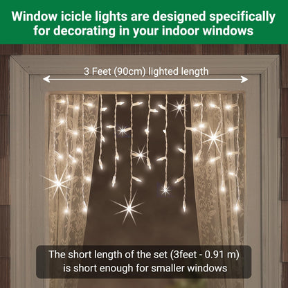 Tupkee Twinkle Window Icicle Lights - 50 Clear Bulbs, 3 Feet, Indoor/Outdoor, Model GSIZA-50A
