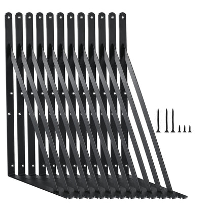 12 Pack L14 x H 10" Black Heavy Duty Shelf Brackets with Screws Metal Shelf Brackets Shelf Support Angle Brackets for Shelves L Brackets Heavy Duty Floating Shelf