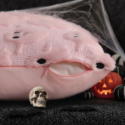 decorUhome Fall Halloween Ghost Pillow Covers 16x16 Pack of 2 Soft Plush Faux Wool Textured Throw Pillow Covers Cute 3D Ghost Decorative Cushion Cases for Couch Sofa Bedroom Home Decor, Blush Pink