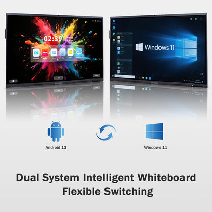 HWSXEEC Smart Board 65 inch, Interactive Smartboard Digital Whiteboard with Dual OS Android Windows, Touch Screen Wall Mount for Classroom Business Office