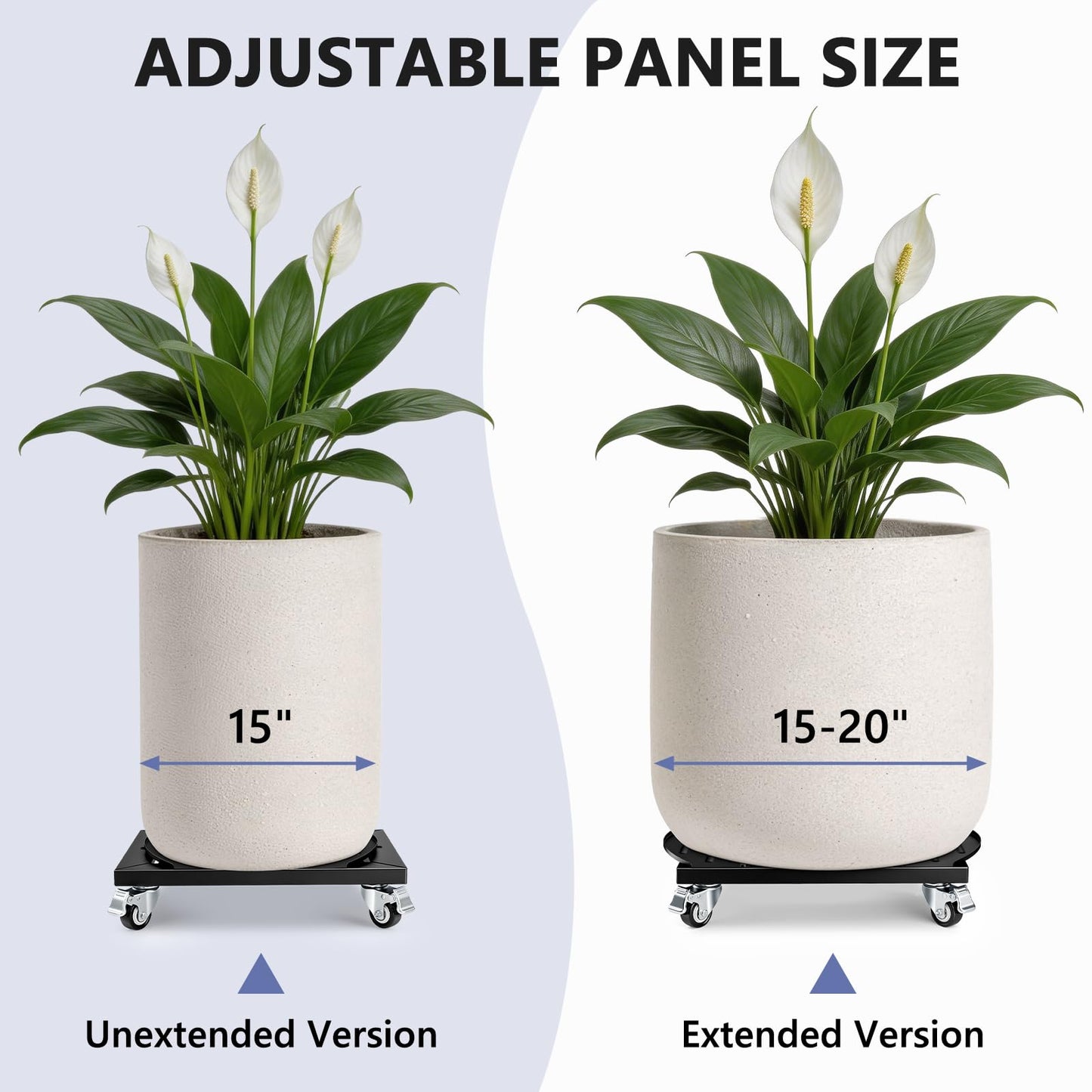 KEDSUM Plant Caddy with Wheels, Anti-Tip 4-Wheel 800LBS Heavy Duty Plant Stand, Adjustable Steel Panel for Versatile Use in 15-20 Inch Plant Stand, Rust-Resistant for Indoor Outdoor Flowerpot