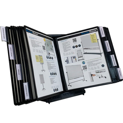 Ultimate Office AdjustaView 20-Pocket Desk Reference Organizer with Easy-Load Pockets and Compact Weighted Base for Stability, Black Pockets